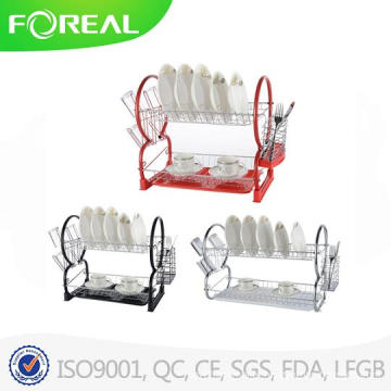 Coloful Coating Metal Wire 2-Tiers Compact Dish Rack